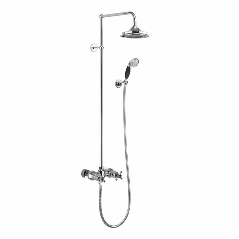 Eden Thermostatic Exposed Shower Bar Valve Two Outlet, Rigid Riser, Swivel Shower Arm, Handset & Holder with Hose with 6 inch rose  - Black